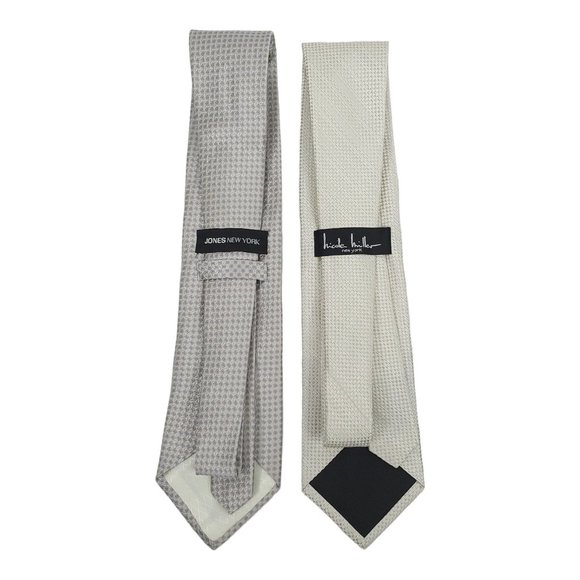 Nicole Miller Jones New York Silk Ties Gray Blue White Cream Lot Of 2 - Picture 3 of 12